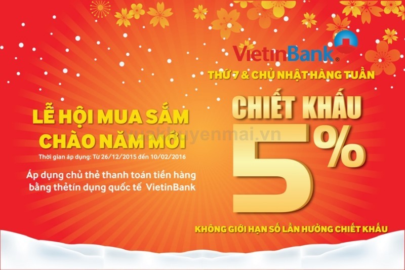 Chào năm mới, chiết khấu 5% không giới hạn cho chủ thẻ VietinBank