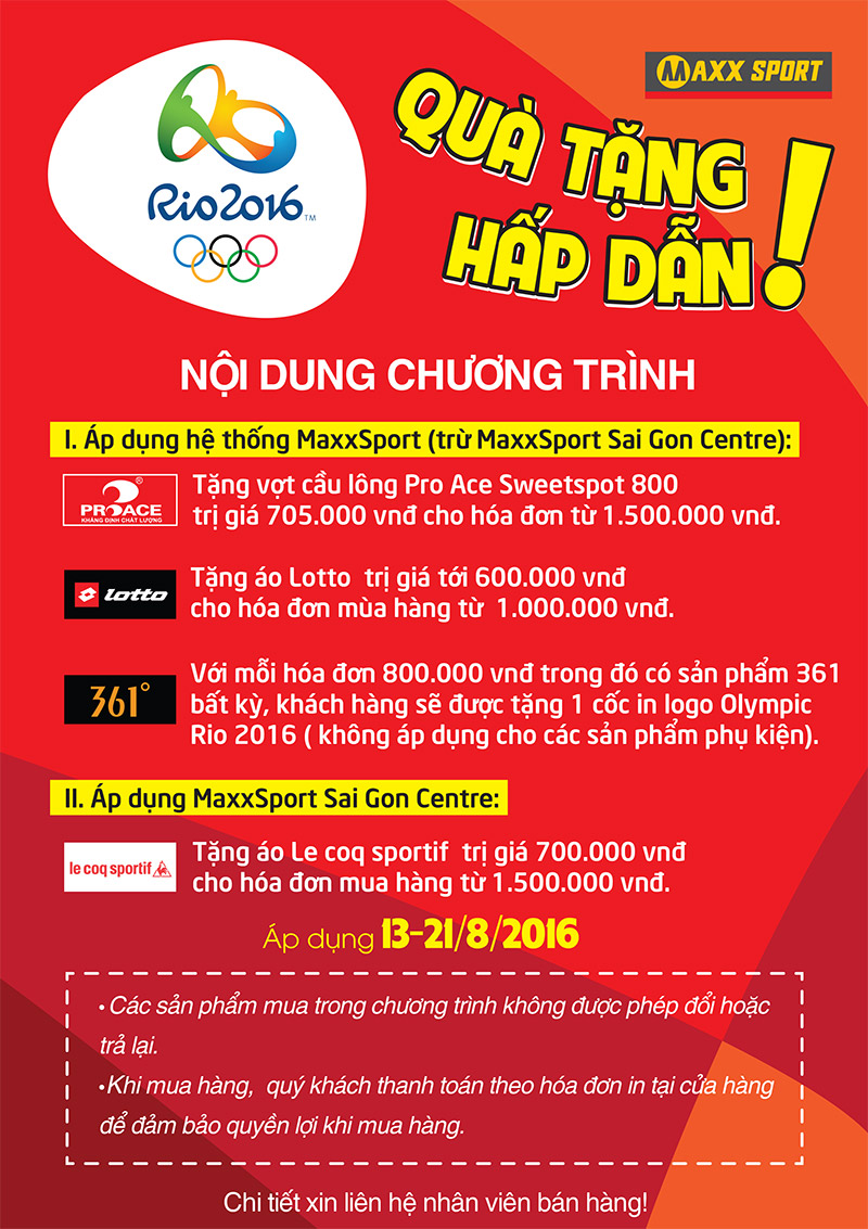 Olympic Rio 2016 - Quà tặng hấp dẫn từ MaxxSport