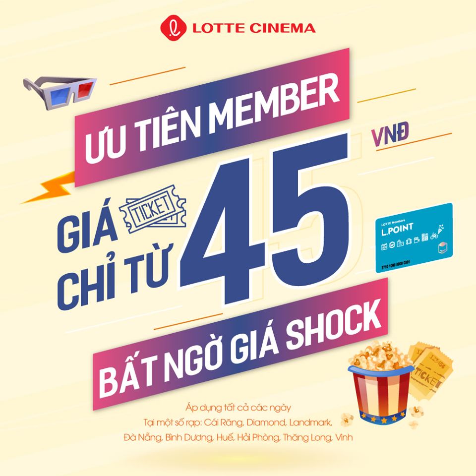 Lottecine ưu tiên member giá vé chỉ từ 45K