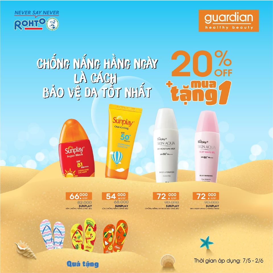 CHỐNG NẮNG MỖI NGÀY: ƯU ĐÃI 20%, TẶNG DÉP ĐI BIỂN