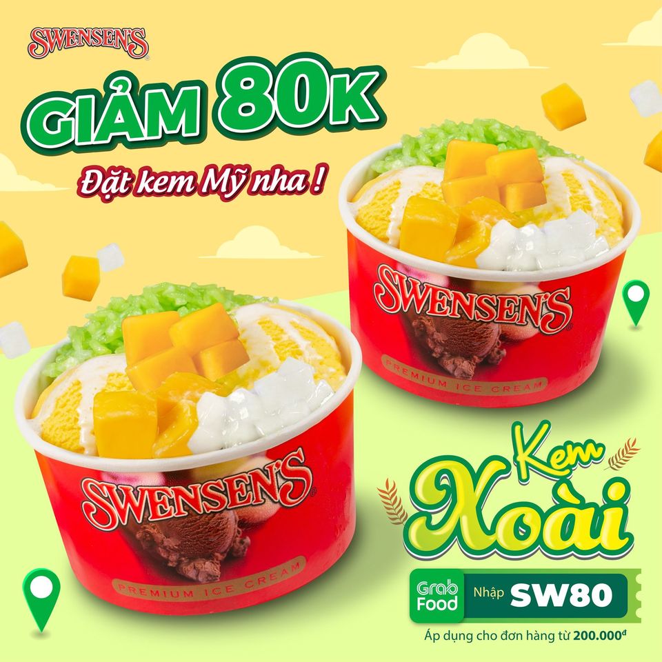 [SWENSEN’S x GRABFOOD] GIẢM NGAY 80K - ĐẶT THÊM KEM MỸ NHA