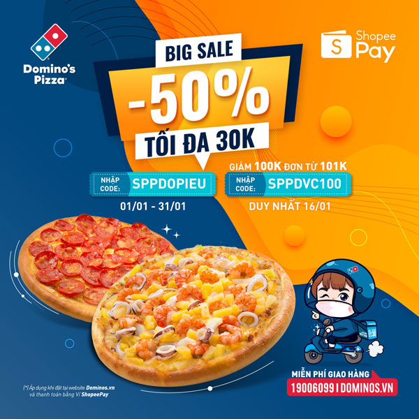 domino's pizza shopeepay giảm 50% 18-1-2022