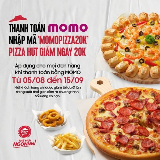 pizza hut giảm 20k khi thanh toán momo đến 15092022