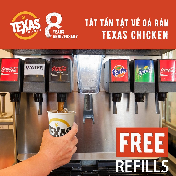 texas chicken refill nước ngọt miễn phí