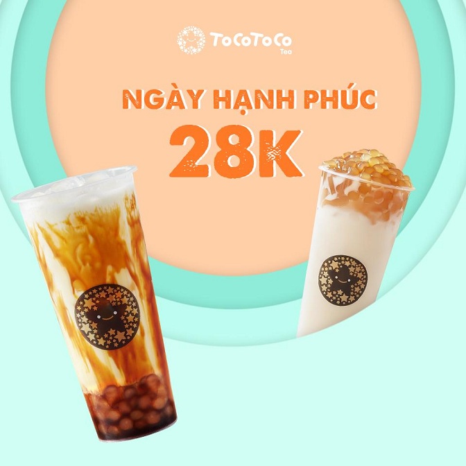 toco khuyến mãi trà sữa 28k thứ 4 hàng tuần